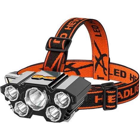 5 LED lampe de Poche Rechargeable avec 18650 Intégré Batterie Forte Lumière Camping Aventure Pêche Tête Lumière Projecteur (1/4)
