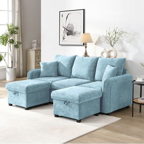 Canapé d'angle U 3 places 188x186x86 cm en chenille bleu avec rangement, pour petit salon – MEUBLIV (1/5)