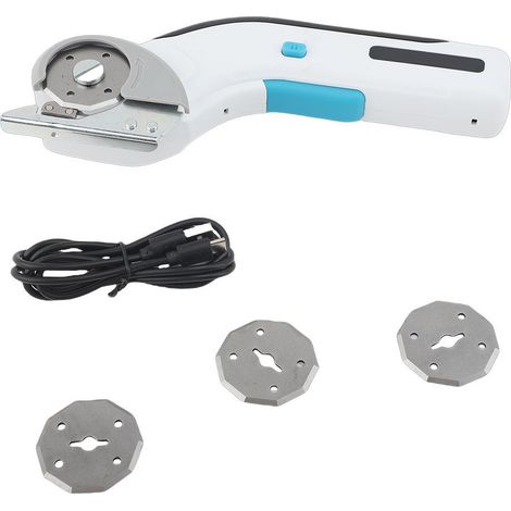 Ciseaux électriques sans fil avec double interrupteur de sécurité, coupe-carton, boîtes, cuir et plastique, blancs. (1/4)