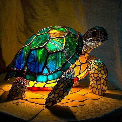 Elegante Tischleuchte mit Tiermotiv, Nachtlicht aus Kunstharz mit farbenfrohem Buntglaseffekt für Büro oder Schlafzimmer (1/5)