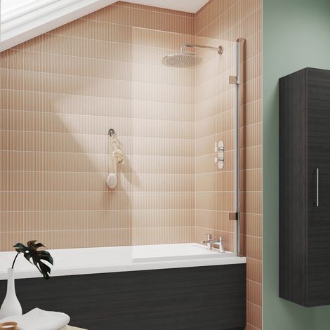 Nuie Pacific Chrome Square Hinged Bath Screen 1520mm H x 830mm W - 8mm Glass (1/3)