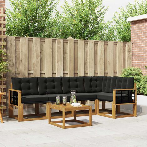 Outdoor-Sofagarnitur mit Kissen 6 pcs Natürlich und Schwarz (1/5)