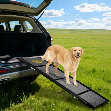 Rampe pour chien pliable extra longue 180 cm avec surface de tapis antidérapante pour petits, moyens et grands chiens - Rampe portable pour voiture, SUV, camion, canapé et lit (1/5)