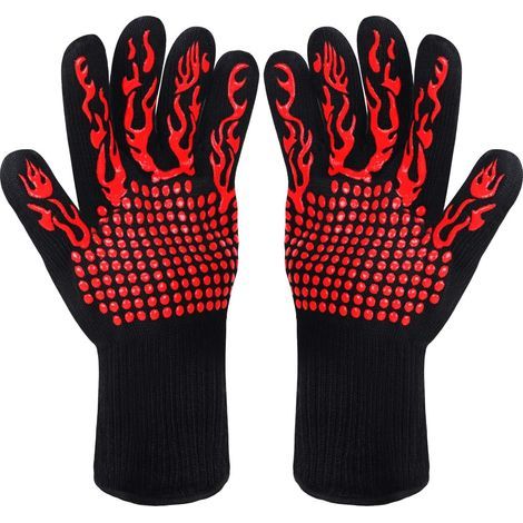 Gants de Barbecue,Gants de Cuisine,Gants de Four Antidérapants en Silicone Anti-Chaleur Jusqu'à 800°C Certifié EN407,Gants Silicone BBQ pour Le Soudage de Cuisson Cuisson (Rouge) (1/5)