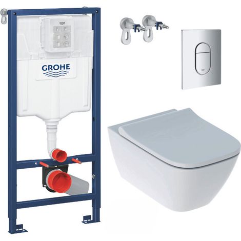 Grohe Pack Telaio + vaso Geberit Smyle Square + sedile Softclose + placca Arena Chrome
