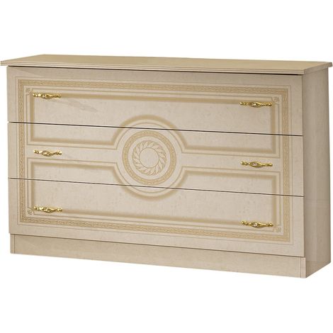 Commode 3 grands tiroirs laqué beige Soraya 116cm (1/3)