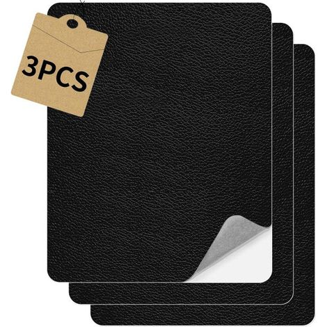 Kit de reparación de cuero, autoadhesivo de piel sintética, 3 parches autoadhesivos para restauración de cuero, 20 x 28 cm (negro) (1/5)