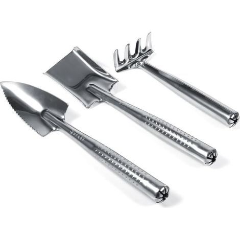 Lot de 3 mini pelles et râteaux en plastique et acier inoxydable, outil de jardinage, jouet de jardinage (acier inoxydable) (1/4)