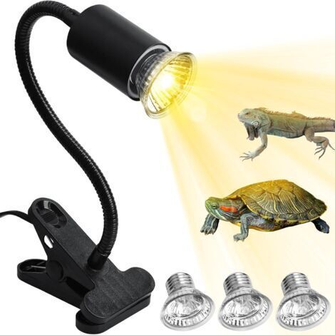BUNTHAUS Lampe Chauffante Tortue Terrestre, Lampe Reptiles et Amphibiens avec 3 Ampoules Basking Spot UVA(Une unité de 25 watts et deux unités de 50 watts), Lampe à Pince Pivotante à 360, pour Serpent