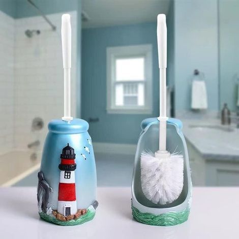 APEX Brosse WC compacte, porte-brosse WC fantaisie en résine avec phare, bleu. (1/5)