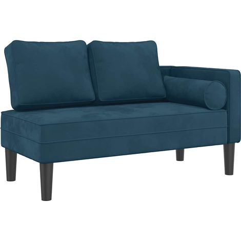 Chaise longue  Transat  Bain de soleil avec coussins bleu velours (1/5)