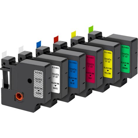 Lot de 6 Rubans Blanc/Transparent/Bleu/Jaune/Rouge/Vert compatible Dymo LabelManager 150 280 350 450 LabelPoint 200 300 LabelWriter 450Duo - Etiquette 12mm x 7m Phonillico® (1/5)