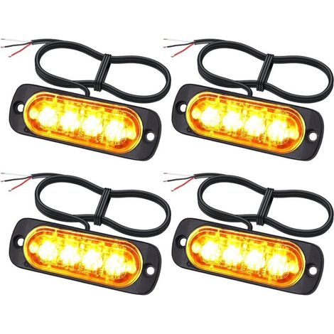 Feu de pénétration 4 LED 12/24 V, stroboscope orange, feu d'avertissement d'urgence, stroboscope automatique, IP65 ECE, pour camionnette, rétrocaveuse, chariot élévateur, tracteur-