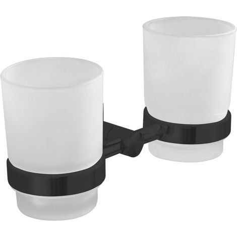 Aqualine Samba - Soporte doble para cepillo y pasta de dientes, cristal lechoso/negro mate SB205