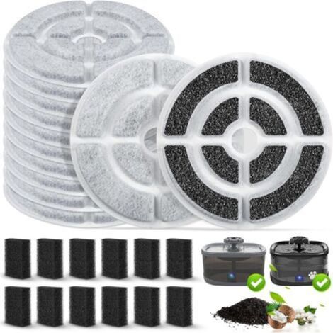 Pack of 24 activated carbon filters and sponges for 9.5L dog water fountain (12 filters + pack of 12)