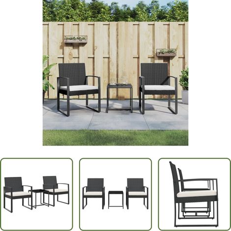 vidaXL Terrassensitzgruppe - 3-tlg. Garten-Essgruppe mit Kissen Schwarz PP-Rattan (1/5)