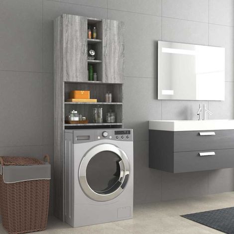 Washing Machine Cabinet Grey Sonoma 64x25,5x190 cm vidaXL