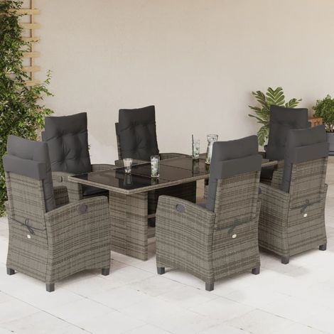 7-tlg. Garten-Essgruppe mit Kissen Grau Poly Rattan (1/5)