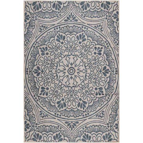 Tapis extérieur à tissage plat Terrasse Salon Cuisine - Tapis de jardin 160x230 cm Motif bleu BV340800 - BonneVie (1/5)