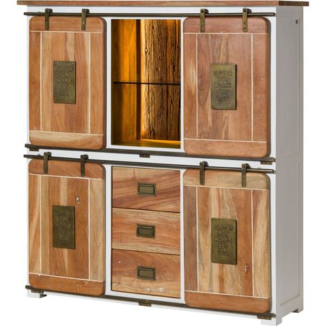 Highboard Mango / Altholz 150x45x160 weiß lackiert RAILWAY LUX 520 (1/4)