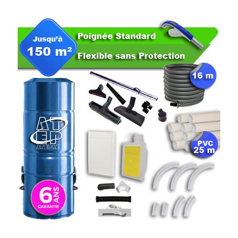 Aspirateur central hybride ATEPAC 70 GARANTIE 6 ANS + flexible rétractable 16 m standard + 7 accessoires + kit 1 prise RETRAFLEX + kit prise balai (rayon d'action 150 m2) (1/5)