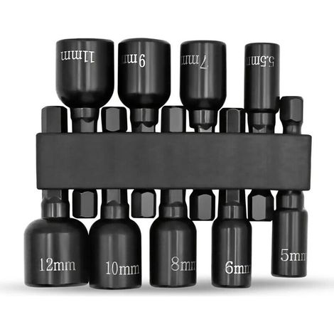 ALLIANDISLot de 9 Embouts Magnétiques Hexagonaux 5-12mm - Adaptateur Métal Noir Sans Montage/Sans Alimentation - Idéal pour Bricoleurs DIY (1/5)