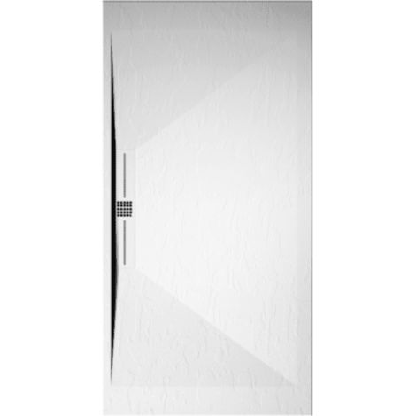 Receveur de douche 70x130 cm extra plat EDIS en résine surface ardoisée blanc Grille inox
