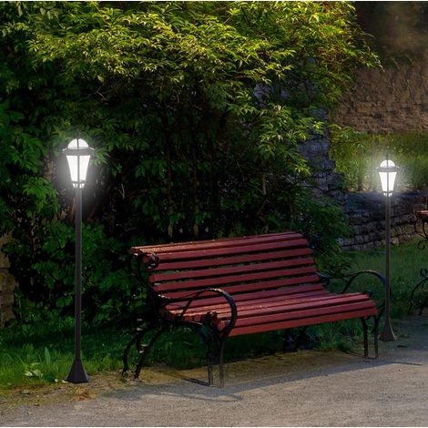 CHICFURN Set di 2 lampade solari da giardino LED IP44 18,5 x 18,5 x 129 cm in ABS nero per esterni (1/5)
