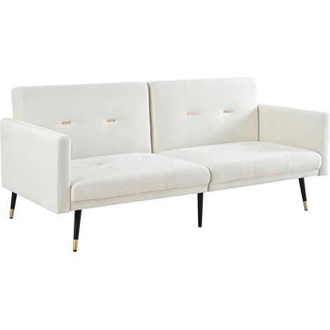 Divano letto 2 posti in velluto beige convertibile con schienali reclinabili (1/5)