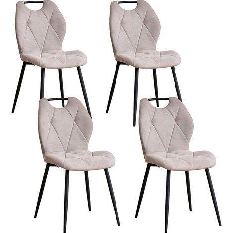Wokaka Confezione da 4 sedie - Sedia da pranzo con maniglie - Schienale in tessuto - Beige vintage