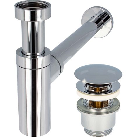 tecuro Siphon extra lang mit Pop Up Ablaufventil verchromt - Universal Set für Waschtisch / Waschbecken (1/5)