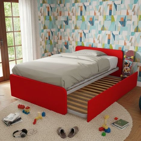 Letto 1 piazza e mezza con letto estraibile - Rosso