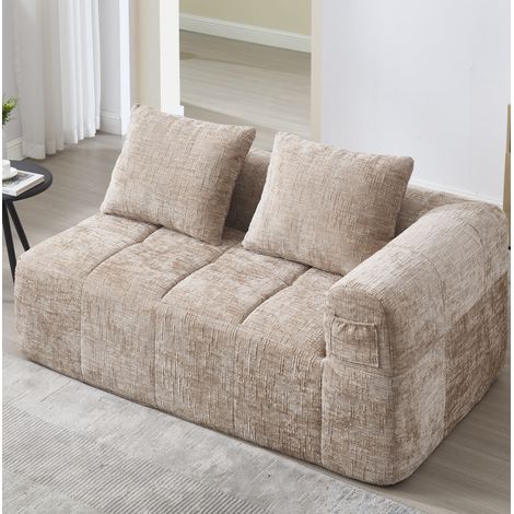 Sofá chaise longue 158x90x60 cm caqui en chenilla con cojín y bolsillos laterales (1/5)