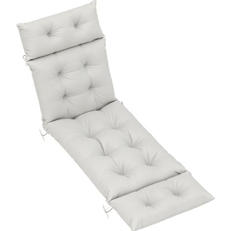 Coussin épais pour bain de soleil et chaise longue 190 x 56 x 10 cm, matelas transat avec six attaches, gris clair, UPF20+ (1/5)