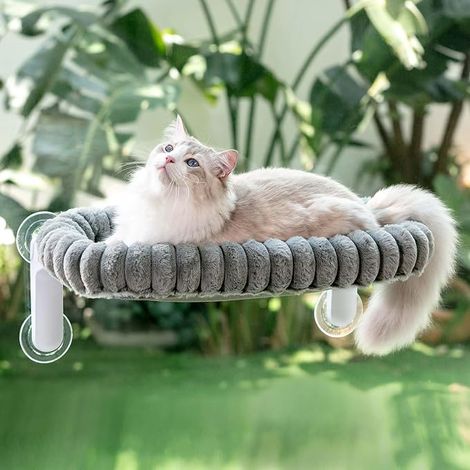 Hamac Chat Fenetre Panier Perchoir Transat Suspendu Pliable Support Etagere Cododo Lit pour Coussin Petite et Grande Chats Tapis Réversible Lavable en Machine 54 30cm (Gris, M)