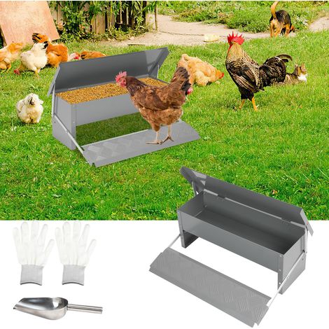 Jiubiaz Mangiatoia galline 5 kg a pedale, acciaio zincato, kit con guanti e paletta per riempimento (1/5)