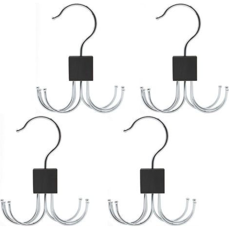 4 Pièces Bois Cintre De Ceinture, Organisateur De Ceinture Rotatif, Petit Support De Rangement pour Ceinture,6 Crochets, Noir (1/5)