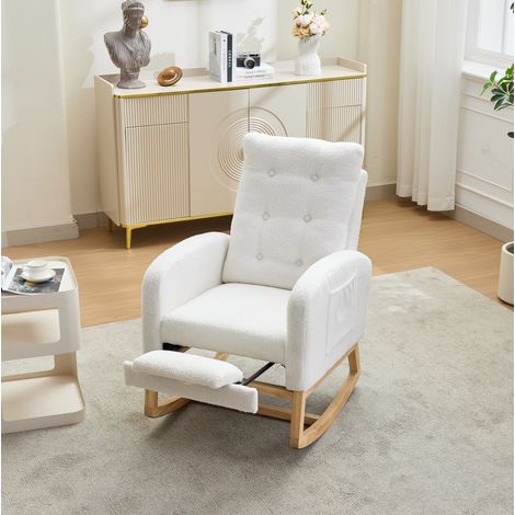 Poltrona a dondolo con poggiapiedi USB bouclé OKMYHOME (1/5)