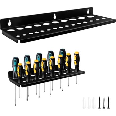 Organisateur mural d'outils, panneau perforé en acier au carbone de 35 cm avec vis et chevilles pour garage, débarras, atelier, établi (noir) (1/5)