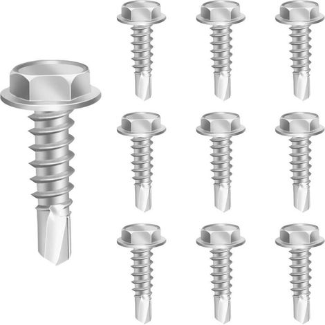 150 PCS Vis Autoforeuse Inox, 4.2 mm X 16 mm Vis à Tôle Autoperceuse, Vis Autoperceuse à Tête Hexagonale, Vis Autoforeuse Metal, Vis Autotaraudeuse Inox, Vis à Métaux à Tête Hexagonale (1/5)