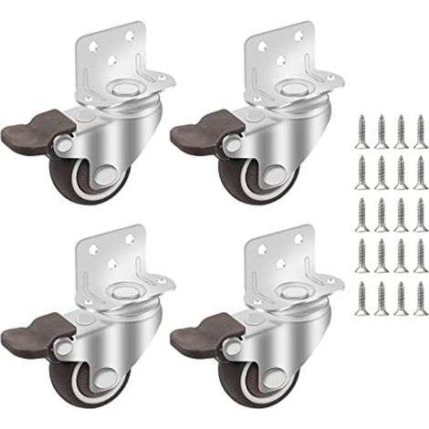 Roulettes pour meubles 38 mm, 4 roulettes pivotantes avec frein, roulettes en caoutchouc avec 20 vis, plaque de montage en L, roues de transport pour lits de camp et chariots (1/5)