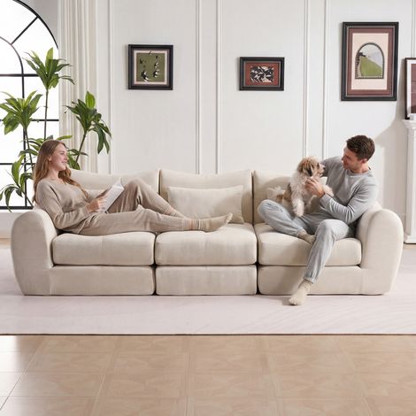 Canapé modulaire sans assemblage, extensible 72-96h, anti-dérapant, combinable à l’infini – pour petits espaces, jeux, détente,chenille,beige (1/5)