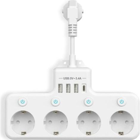 Mehrfachsteckdose mit USB-Anschlüssen, 4-fach Steckdosenleiste mit Einzelschalter, 3 USB-Anschlüsse und 1 Typ-C-Anschluss (5 V, 3,4 A) für Küche, Wohnzimmer, Schlafzimmer, Büro (1/5)