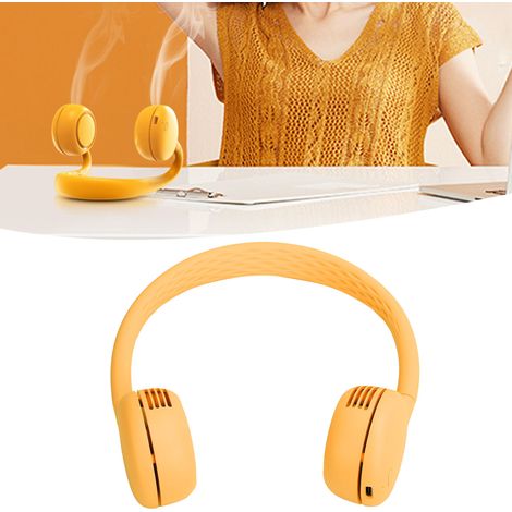 Ventilateur de cou suspendu sans fil, réglable, rechargeable par USB, silencieux, idéal pour le sport à la maison, à l'école ou en extérieur, jaune, 2000 mAh (1/5)