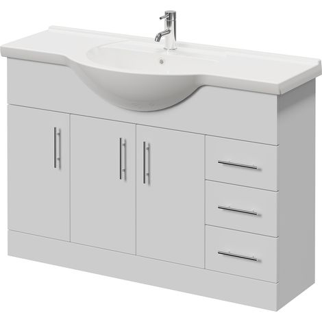 Alexander James Gloss White 1200mm 3 Door Vanity Unit - 1200mm - Chrome 96mm Bar Handle
