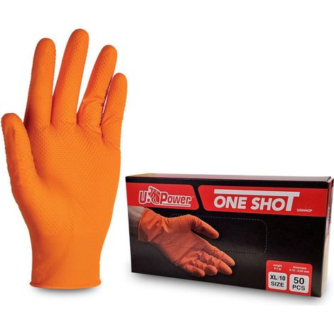 Guanti monouso in nitrile arancioni con superficie diamantata, 8g U-Power - 50 pezzi - taglia 10