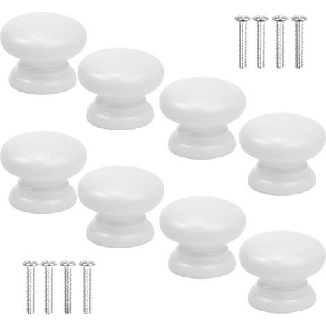 Lot de 8 boutons de placard blancs pour tiroirs, 33 mm, ronds, en forme de champignon, pour porte, poignées solides (1/2)