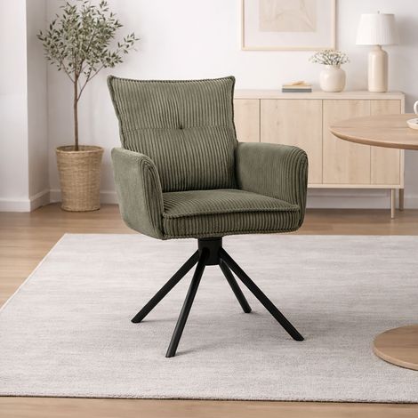 Chaise repas pivotante 58x63x90 cm en velours côtelé vert olive - MOLKA (1/5)