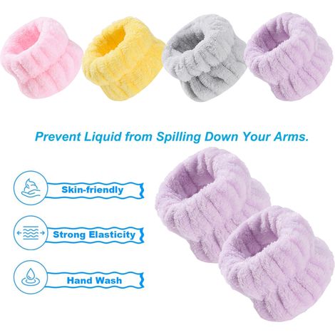 4 paires de bracelets de lavage de spa colorés, bracelets absorbants pour le lavage du visage (1/5)