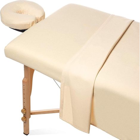 Drap Housse de Protection 3 Pièces pour Table de Massage, Housse Table Massage avec Trou Drap de Lit Massage SPA Doux Elastique Couverture de Table de Salon de Beauté (80x185cm,Beige) (1/5)